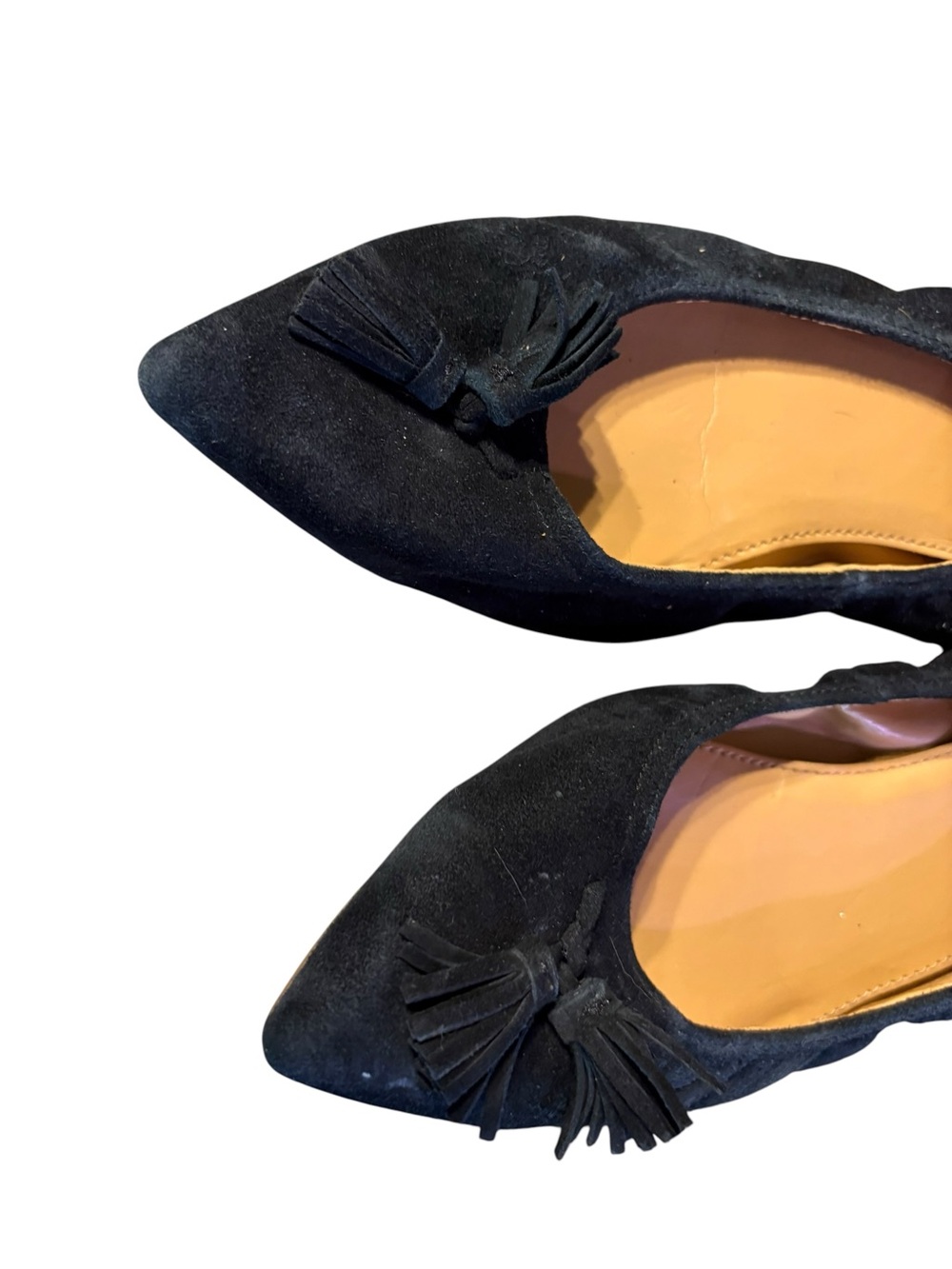 Women's Black Suede Pointed Toe Tassel Ballet Flats - Picture 12 of 16